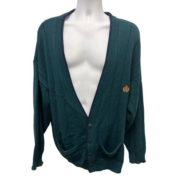 🧥 Vintage GRAPHIX Teal Knit Cardigan XL – Retro Button Front Grandpa Sweater - Picture 1 of 4